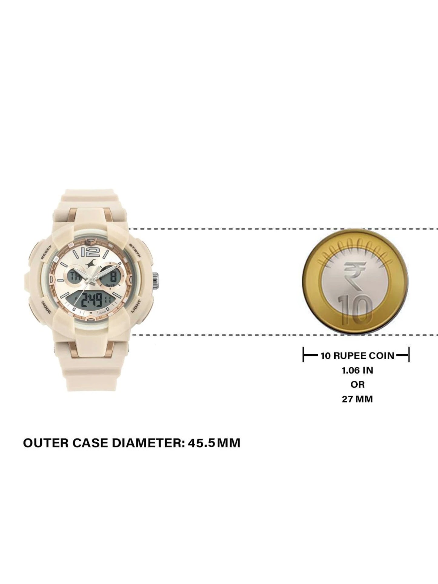 Fastrack Street Line Quartz Analog Digital Off White Dial PU Strap Watch for Girls nr68016pp03