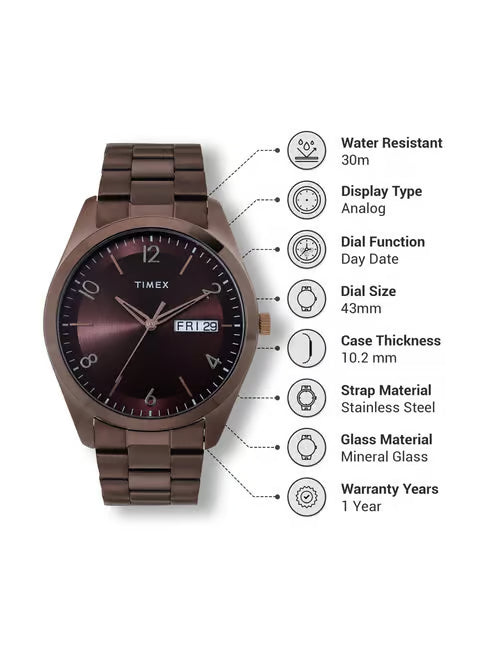 Timex Men Brown Round Analog Brass Dial Watch - TWTG10406