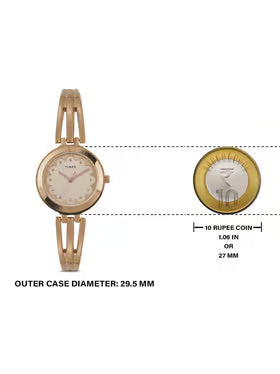Timex Women Rose Gold Round Analog Brass Dial Watch- TWTL10312