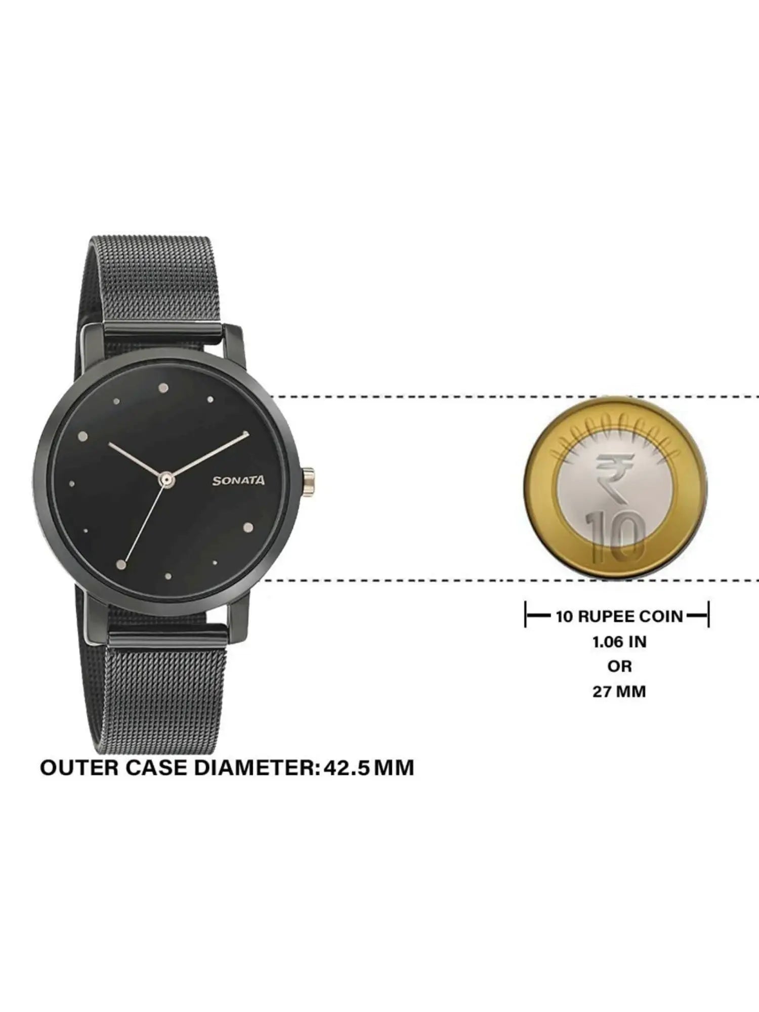 Sonata Onyx Black Dial Women Watch With Stainless Steel Strap 8164km01