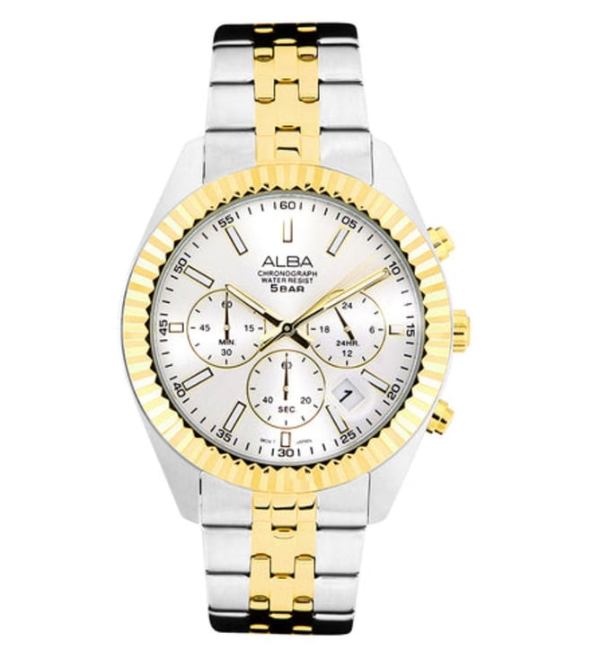 ALBA White+Gold Dial Chronograph AT3H14X1 - KRISHNA WATCH COMPANY