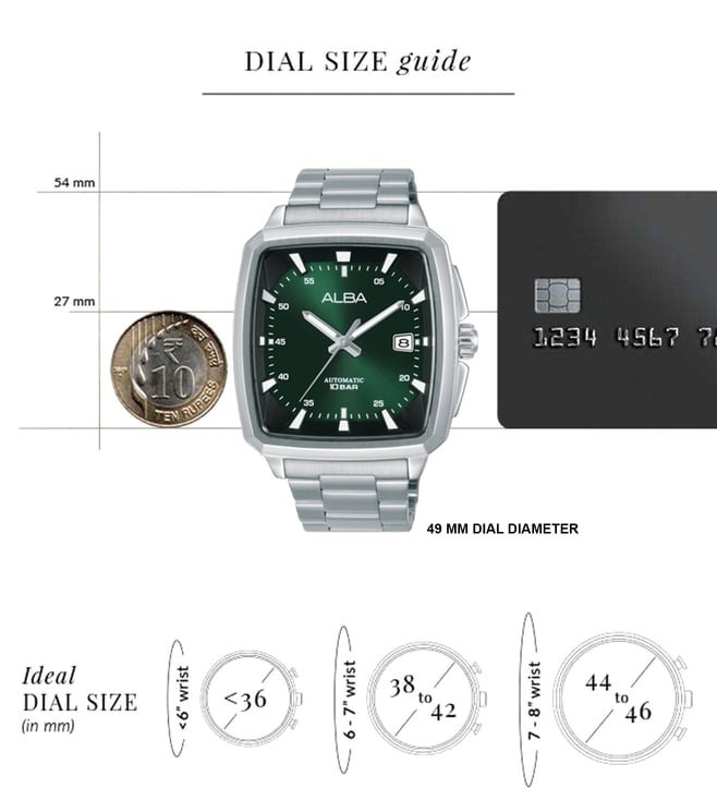 Alba Unique Rectangular Green & Black Radiation Dial Automatic Watch - AU4037X1