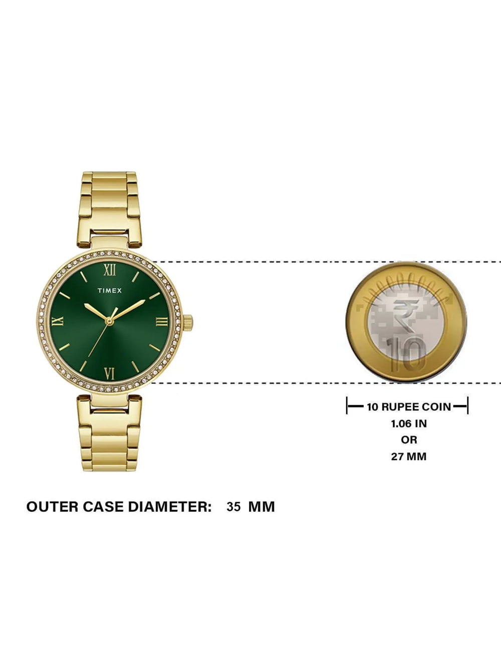 TIMEX Green Round Dial Analog Women's Watch - TWEL18713 - KRISHNA WATCH COMPANY
