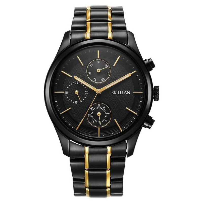 Titan Quartz Analog with Day and Date Black Dial Watch for Men - 1805KM06