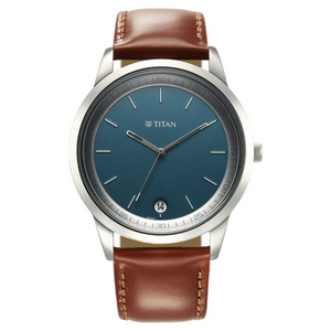 Titan Wrist Wit Quartz Analog with Date Blue Dial Leather Strap Watch for Men 1806SL12 - KRISHNA WATCH COMPANY