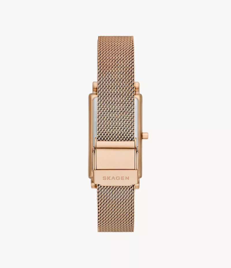Hagen Three-Hand Rose Gold Stainless Steel Mesh Tank Watch SKW3095