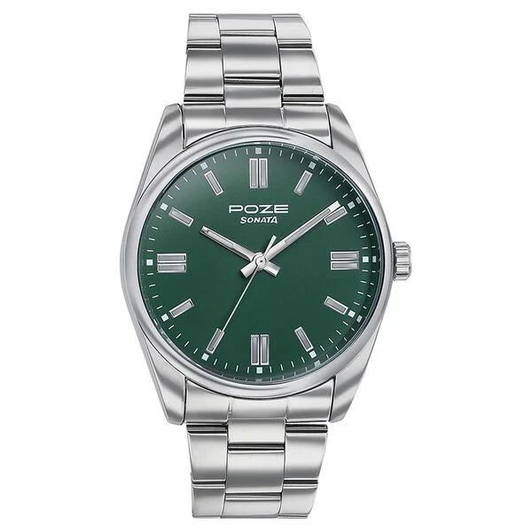 Sonata Poze Quartz Analog Green Dial Metal Strap Watch for Men sp70033sm01