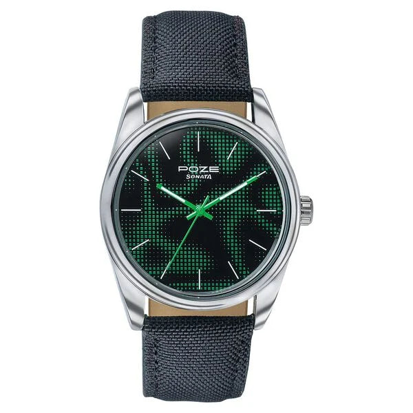 Poze By Sonata Quartz Analog Multicoloured Dial Black Nylon Strap Watch For Men sp70033sp01w