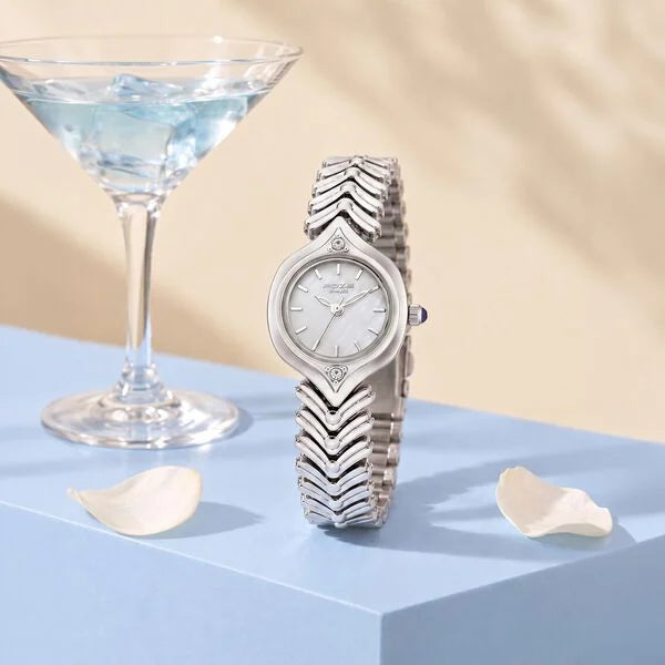 Poze By Sonata Quartz Analog White Mother of Pearl Dial Silver Metal Strap Watch For Women - SP80209SM01W