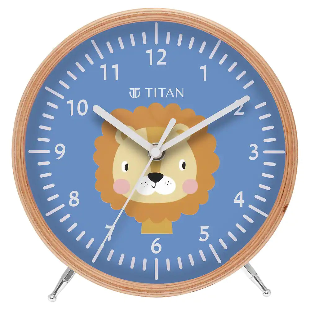 TITAN Wooden Shelf Clock for Kids with a Lion Cartoon Print on Dial T0004WA02