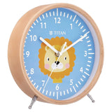 TITAN Wooden Shelf Clock for Kids with a Lion Cartoon Print on Dial T0004WA02