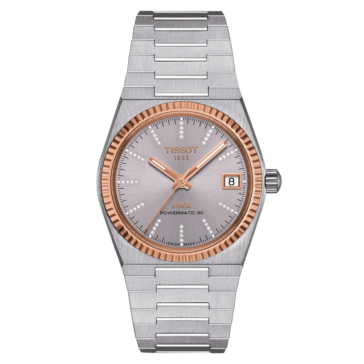 TISSOT PRX 35MM POWERMATIC 80 STEEL & 18K GOLD BEZEL T9312074133600