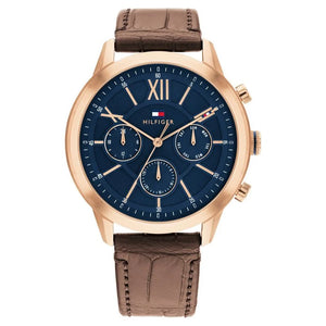 Tommy Hilfiger Blue Dial Brown Colour Leather Strap Watch for Men TH1710526 - KRISHNA WATCH COMPANY