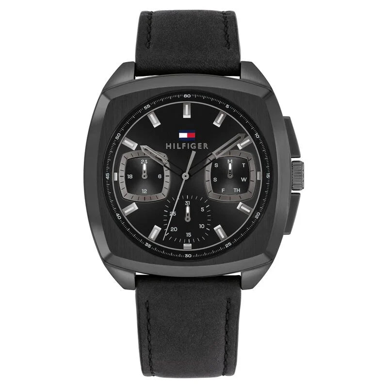 Tommy Hilfiger Quartz Multifunction Black Dial Black Leather Strap Watch for Men TH1710556 - KRISHNA WATCH COMPANY