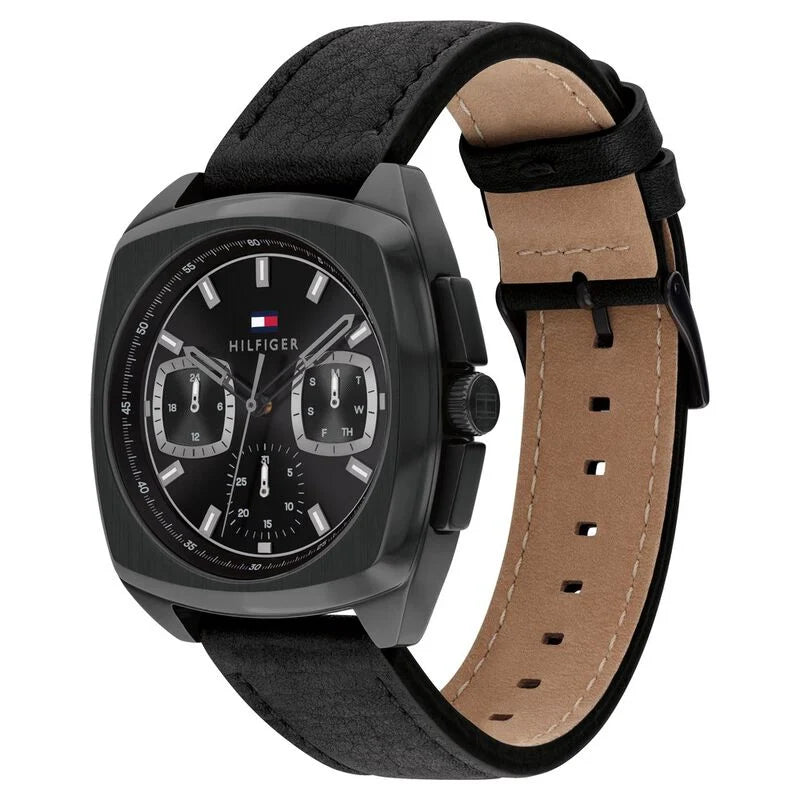 Tommy Hilfiger Quartz Multifunction Black Dial Black Leather Strap Watch for Men TH1710556 - KRISHNA WATCH COMPANY