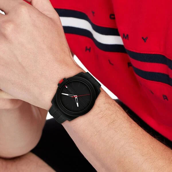 Tommy Hilfiger Quartz Analog Black Silicone Strap for Men TH1710596W - KRISHNA WATCH COMPANY