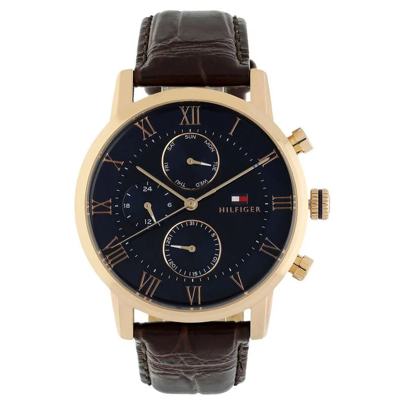 Tommy Hilfiger Quartz Multifunction Blue Dial Leather Strap Watch for Men NETH1791399 - KRISHNA WATCH COMPANY