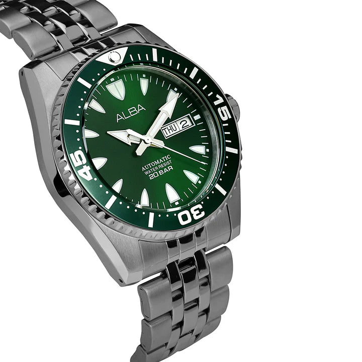 ALBA Men's Sunburst Green Dial Automatic Watch AL4767X1 - KRISHNA WATCH COMPANY