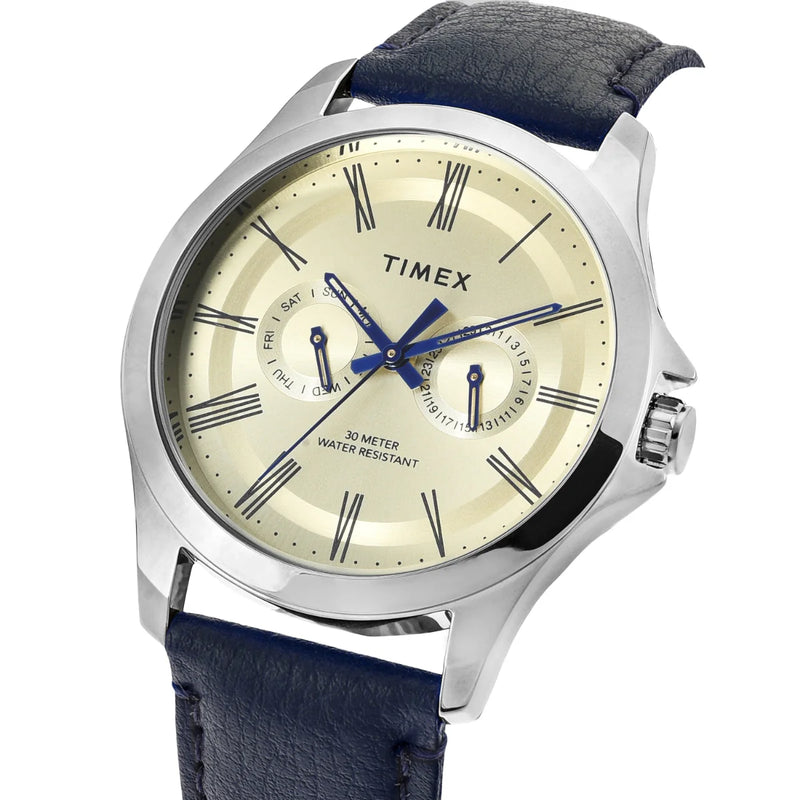Timex Analog Beige Round Brass Dial Watch - TW000X127