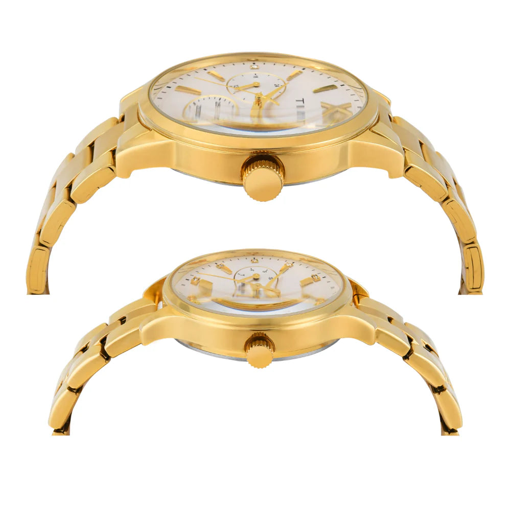 Timex Pairs Silver Round Multifunction Dial Watch- TW00PR303