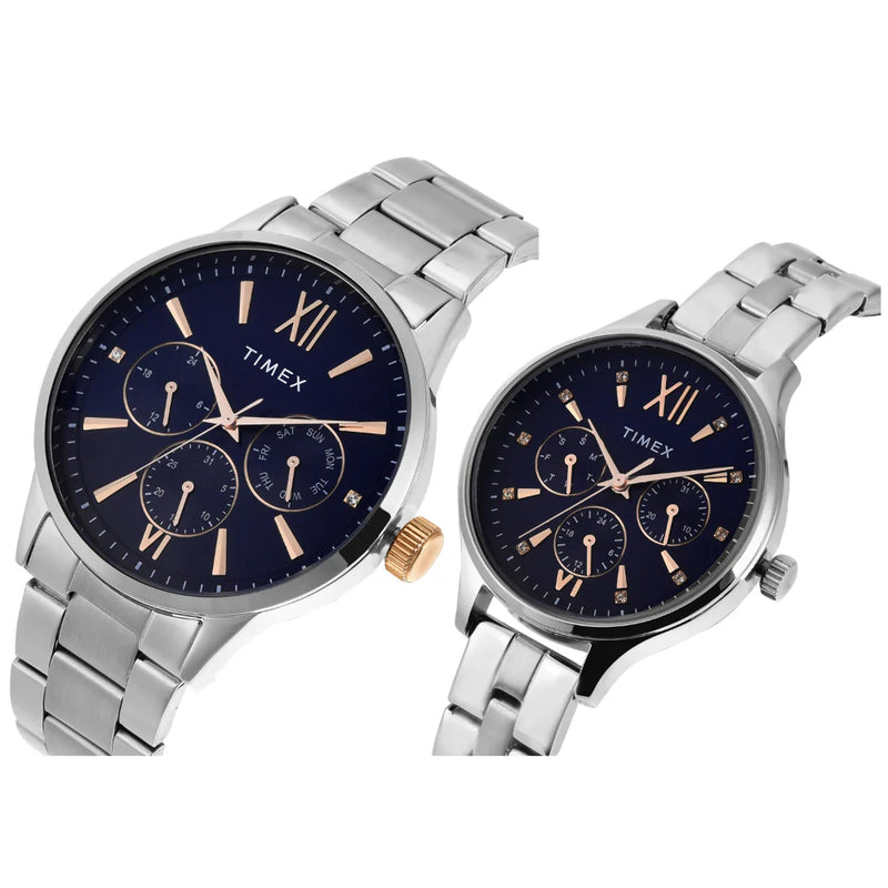 Timex Pairs Blue Round Multifunction Dial Watch- TW00PR305