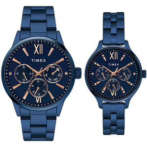 Timex Unisex Blue Round Dial Analog Pair Watches - TW00PR313 - KRISHNA WATCH COMPANY