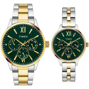 Timex Unisex Teal Round Dial Analog Pair Watches - TW00PR315 - KRISHNA WATCH COMPANY