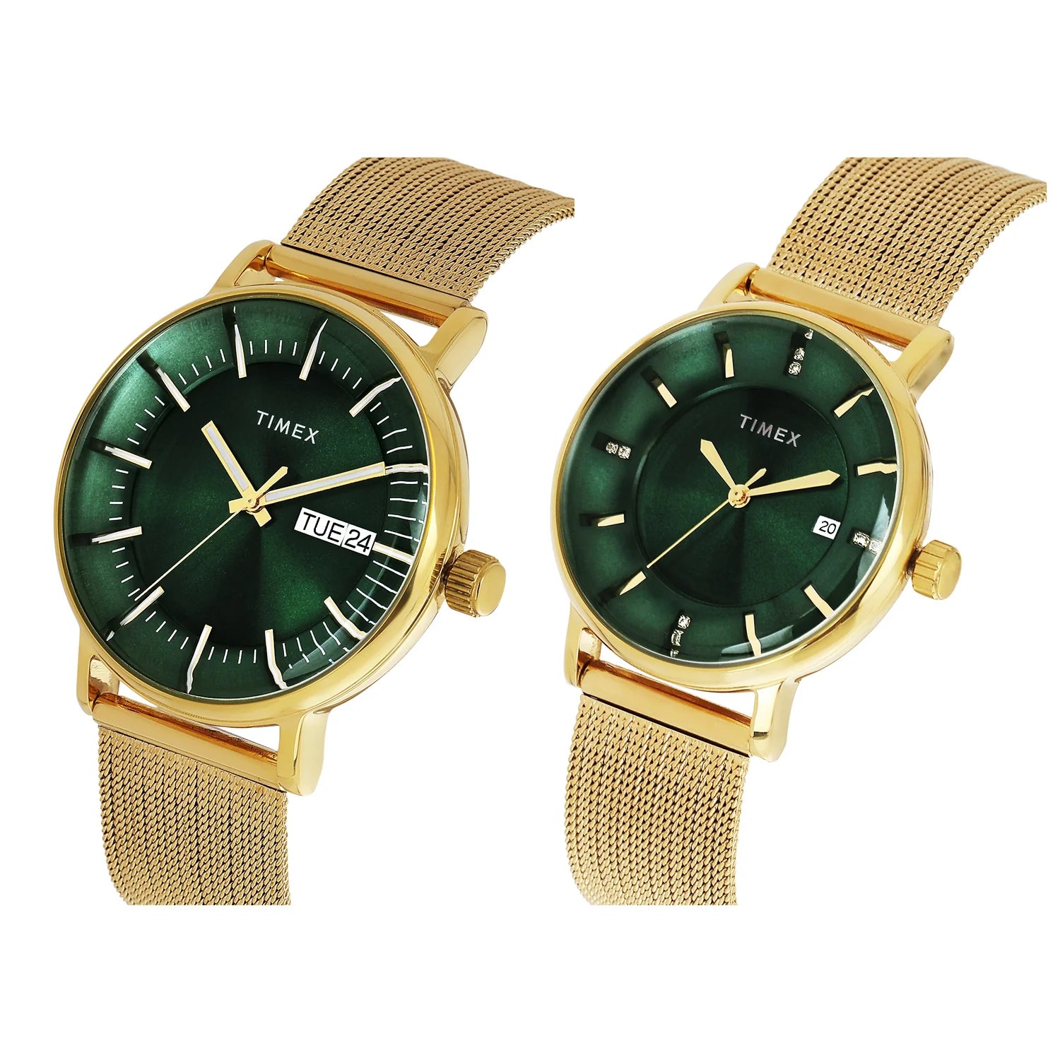 TIMEX Green Round Dial Analog Pair's Watch - TW00PR324
