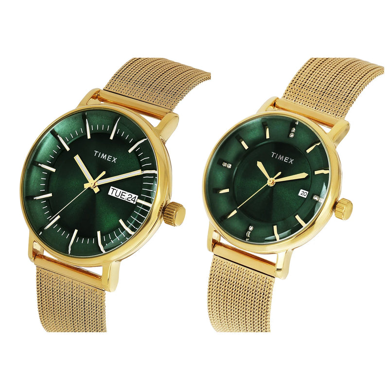 TIMEX Green Round Dial Analog Pair's Watch - TW00PR324