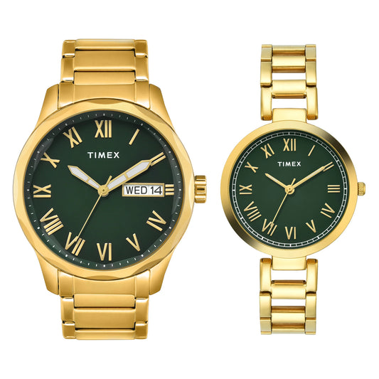 Timex Full Roman Green Dial Astrological  Couple Watch TW00PR339