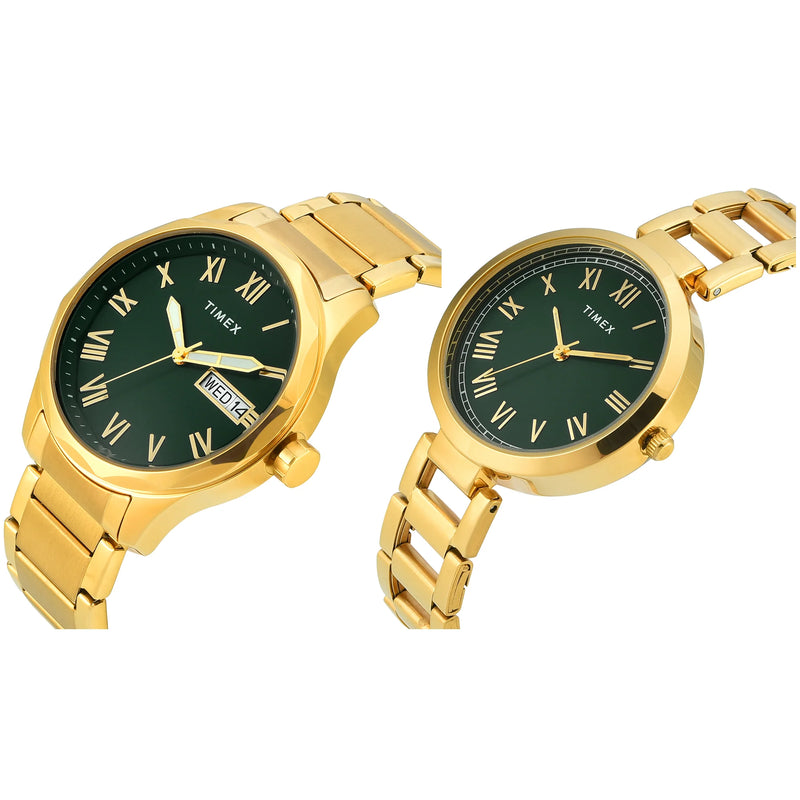 Timex Full Roman Green Dial Astrological  Couple Watch TW00PR339