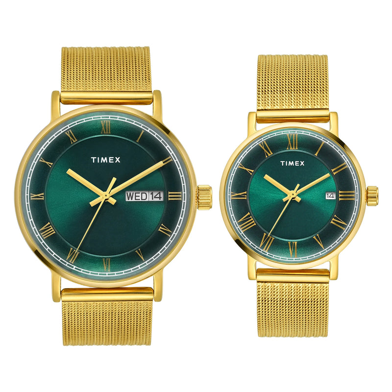 TIMEX Green Round Dial Analog Pair's Watch - TW00PR342
