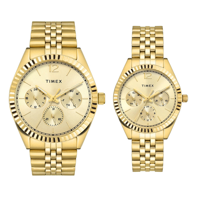 TIMEX Trendline Champagne Round Dial Analog Pair's Watch - TW00PR345