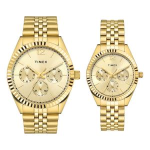 TIMEX Trendline Champagne Round Dial Analog Pair's Watch - TW00PR345 - KRISHNA WATCH COMPANY
