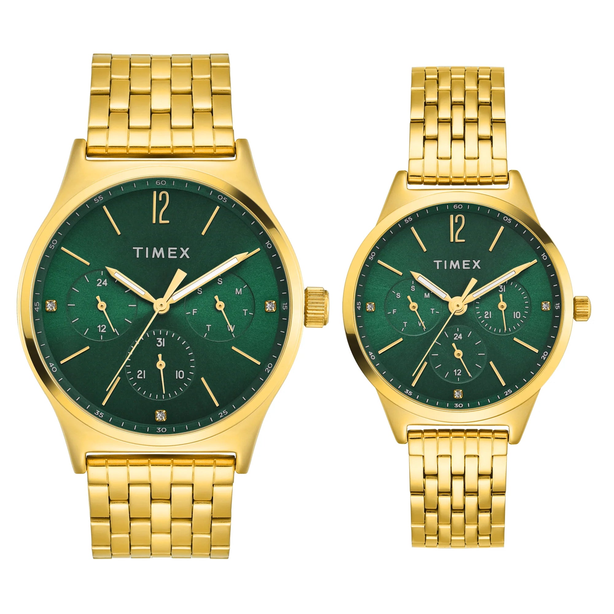 TIMEX Trendline Green Round Dial Analog Pair's Watch - TW00PR348