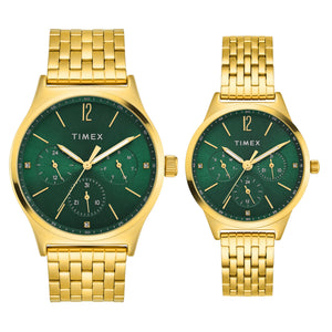TIMEX Trendline Green Round Dial Analog Pair's Watch - TW00PR348 - KRISHNA WATCH COMPANY