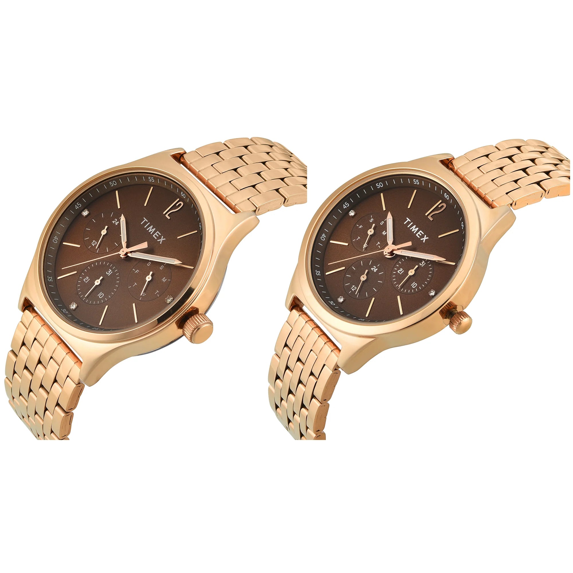 TIMEX Trendline Brown Round Dial Analog Pair's Watch - TW00PR349