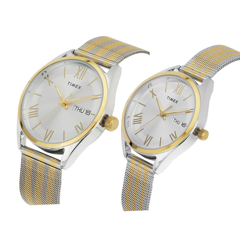 TIMEX Trendline Silver Round Dial Analog Pair's Watch - TW00PR352