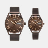 TIMEX Trendline Brown Round Dial Analog Pair's Watch - TW00PR353