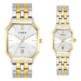Timex Octagonal 34mm Silver Dial Analog Pair Watch - TW00PR354