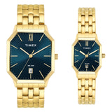 Timex Octagonal 34mm Teal Dial Analog Pair Watch - TW00PR356