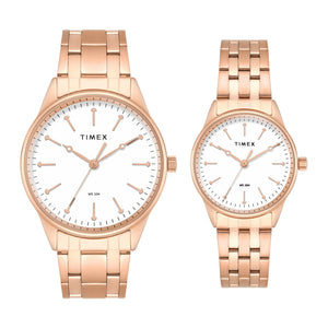 Timex Round 41mm White Dial Analog Pair Watch - TW00PR358