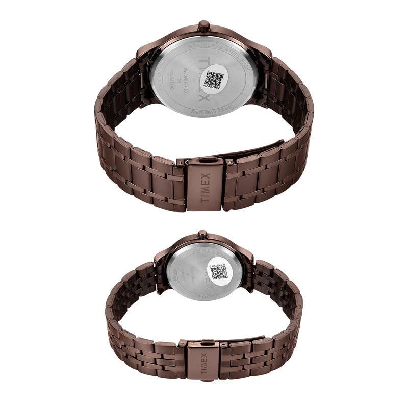 Timex Round 42mm Brown Dial Analog Pair Watch - TW00PR364