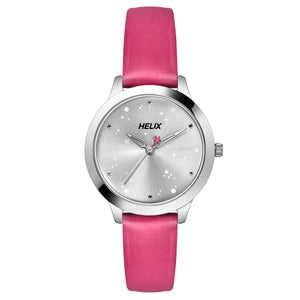 Helix By Timex Silver Round Analog Leather Watch Women -TW022HL29 - KRISHNA WATCH COMPANY