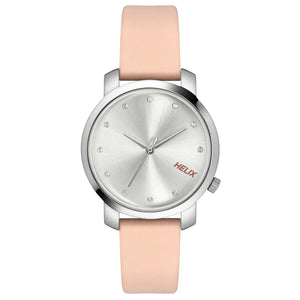 Helix By Timex Silver Round Analog Leather Watch Women -TW032HL32 - KRISHNA WATCH COMPANY