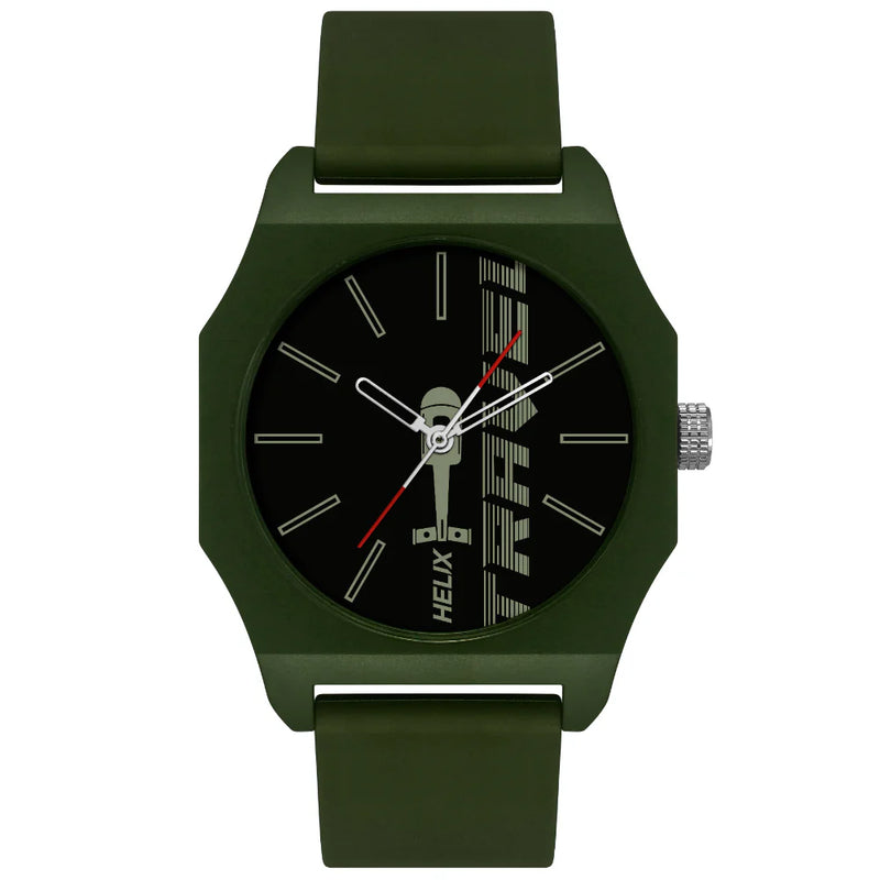 Helix By Timex Black Octagon Analog Silicone Watch Men TW041HG15