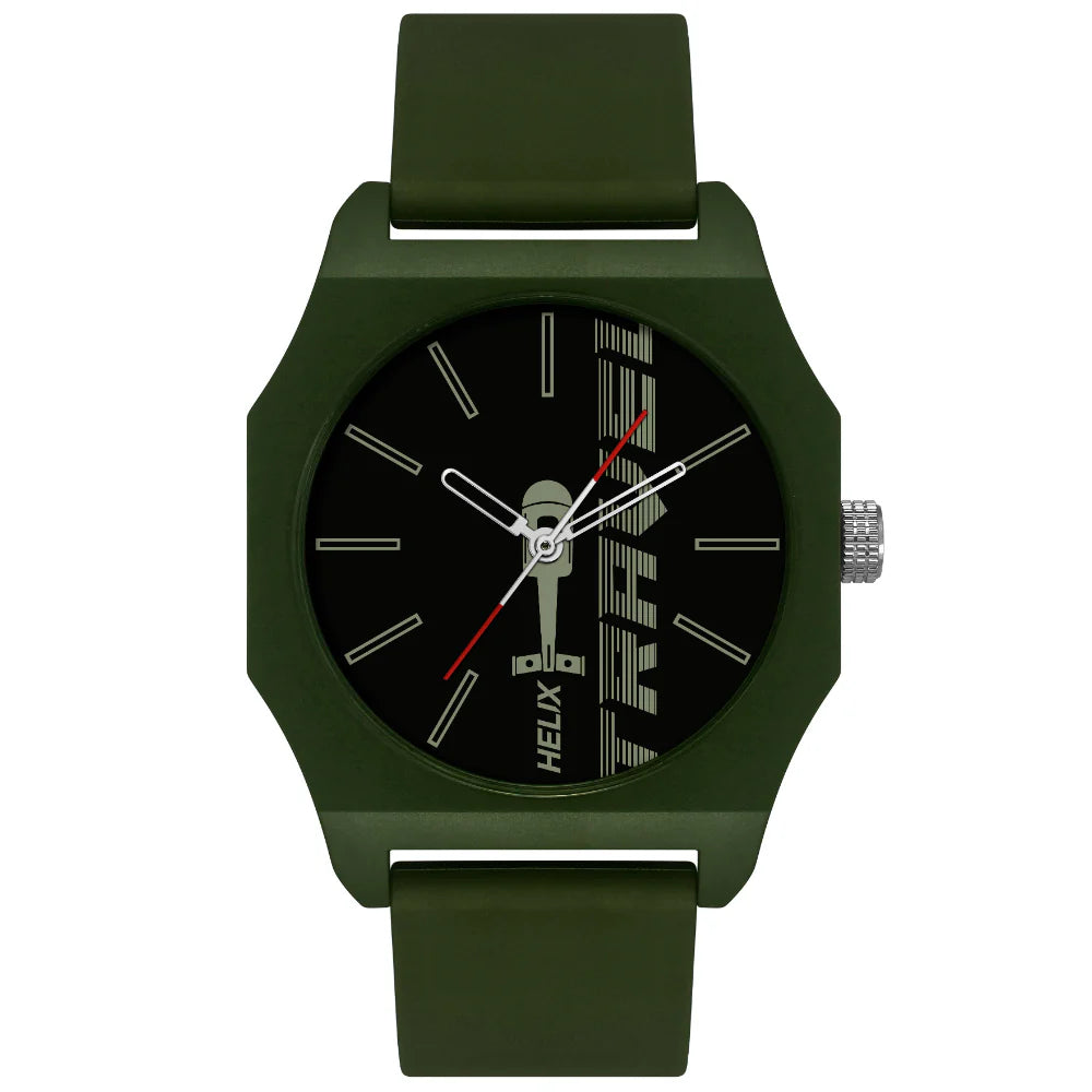 Helix By Timex Black Octagon Analog Silicone Watch Men TW041HG15