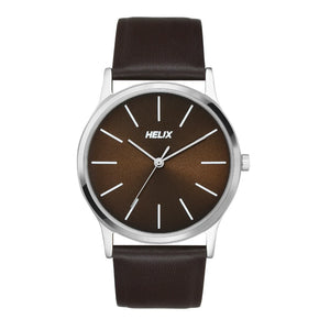 Helix By Timex Brown Round Analog Leather Watch Men -TW054HG03 - KRISHNA WATCH COMPANY