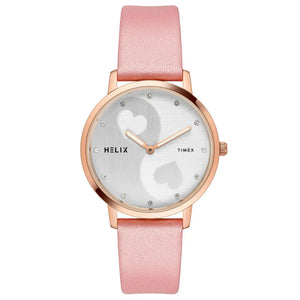 Helix By Timex Silver Round Analog Leather Watch Women -TW056HL06T - KRISHNA WATCH COMPANY