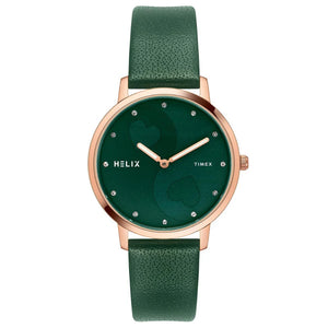 Helix By Timex Green Round Analog Leather Watch Women -TW056HL07T - KRISHNA WATCH COMPANY
